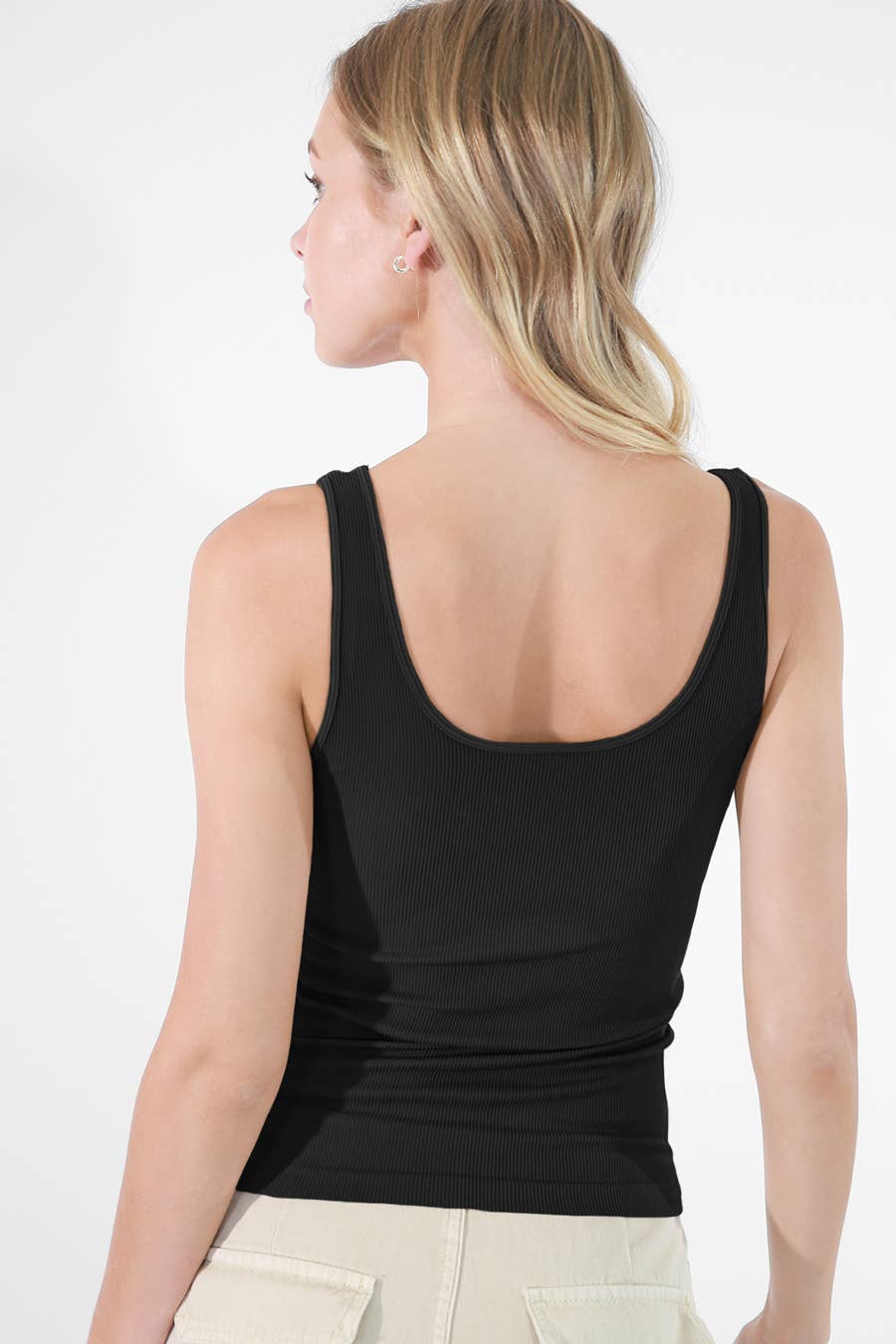 NS8173 - Ribbed Reversible Tank Top: Black