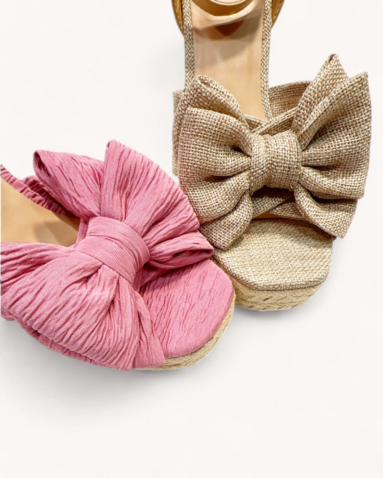 Big Ribbon Espadrilles Wedge Heels-Natural LInen