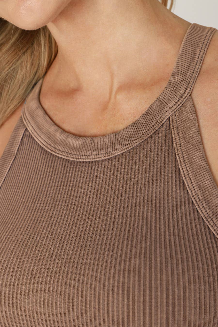 NS8307- Vintage High Neck Crop Top: Vintage Mocha