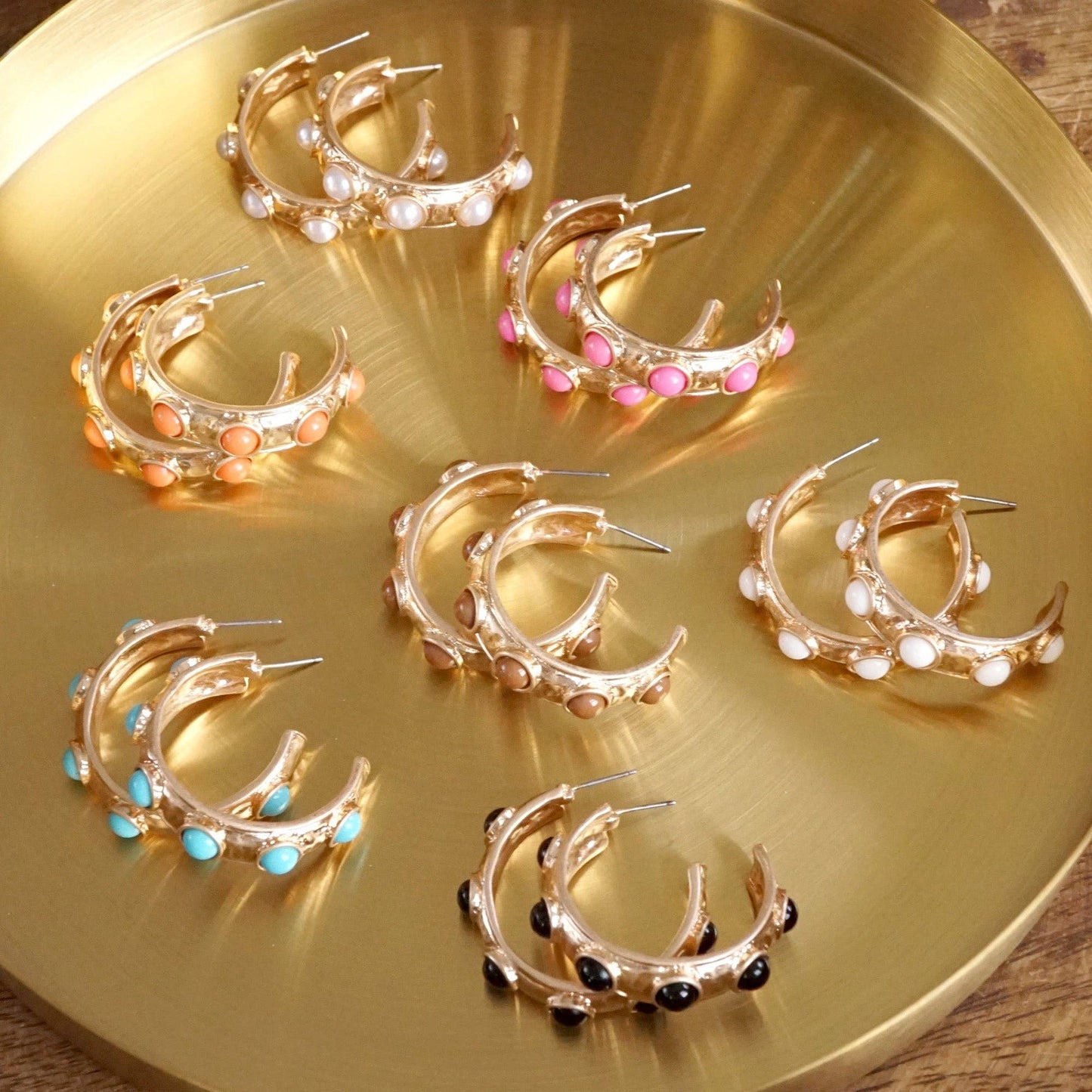 Jeweled Bubble Hoop Earrings – Colorful Acrylic Cabochons: Pearl