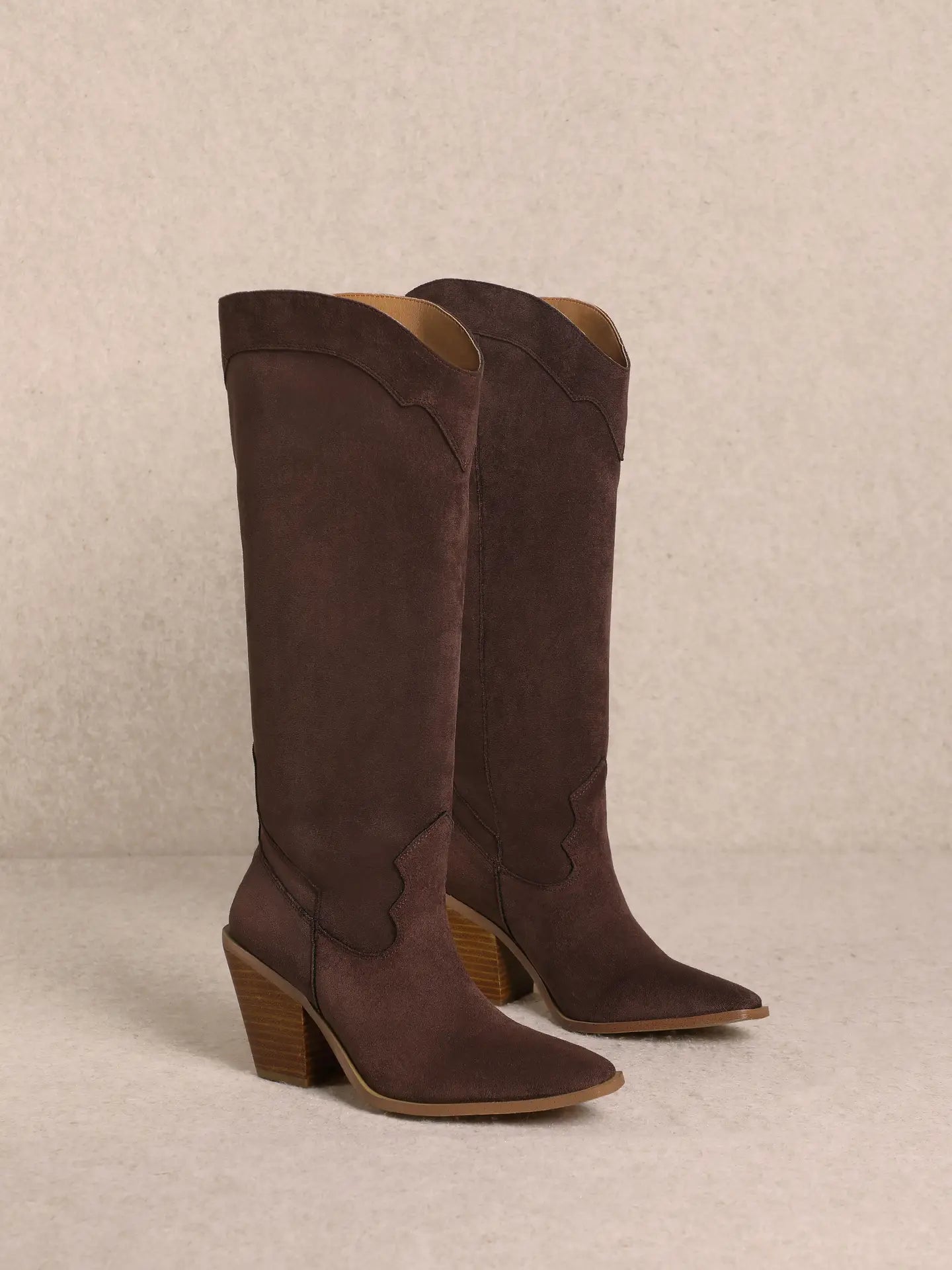 Dark Brown Suede Knee High Boots