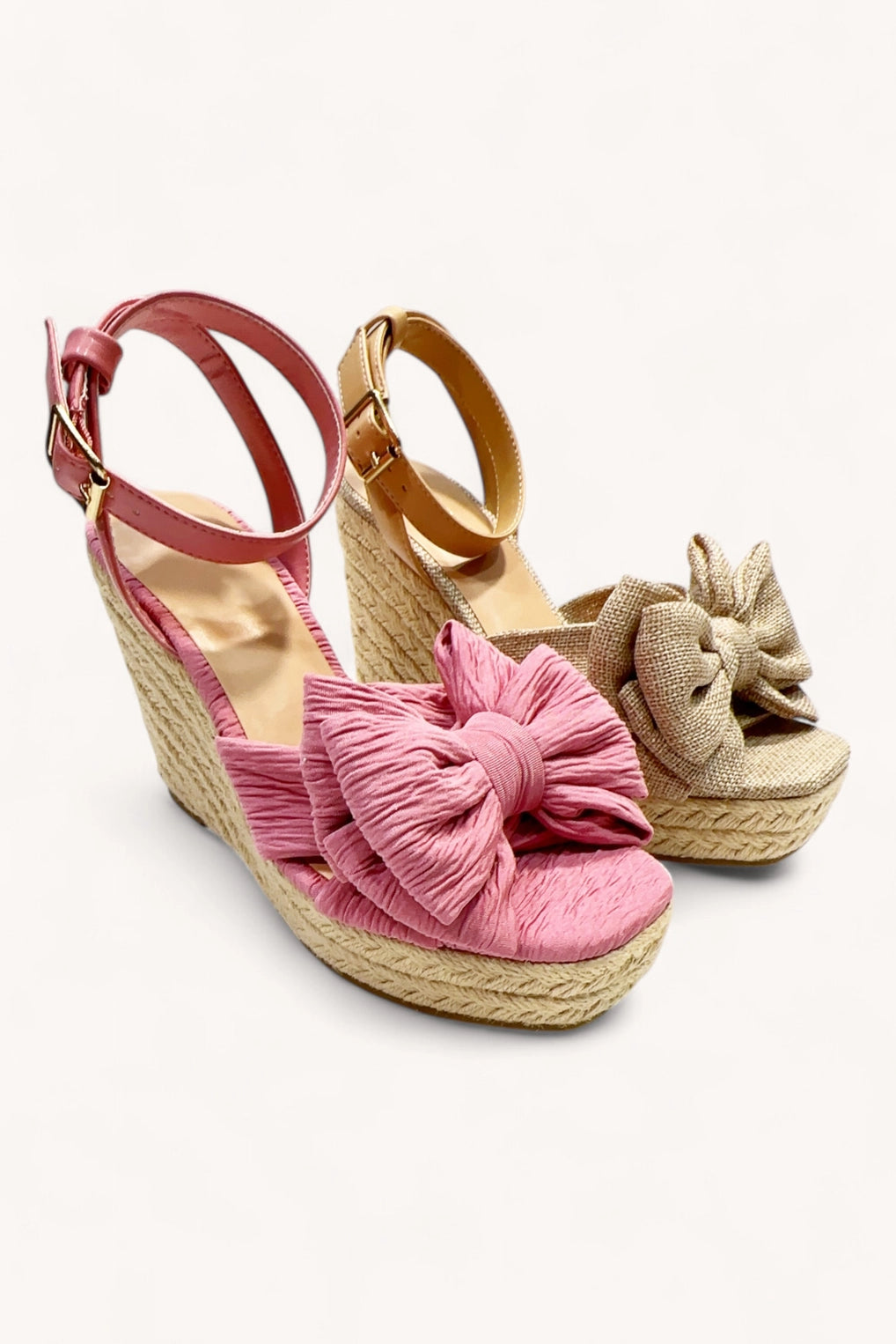 Big Ribbon Espadrilles Wedge Heels-Natural LInen
