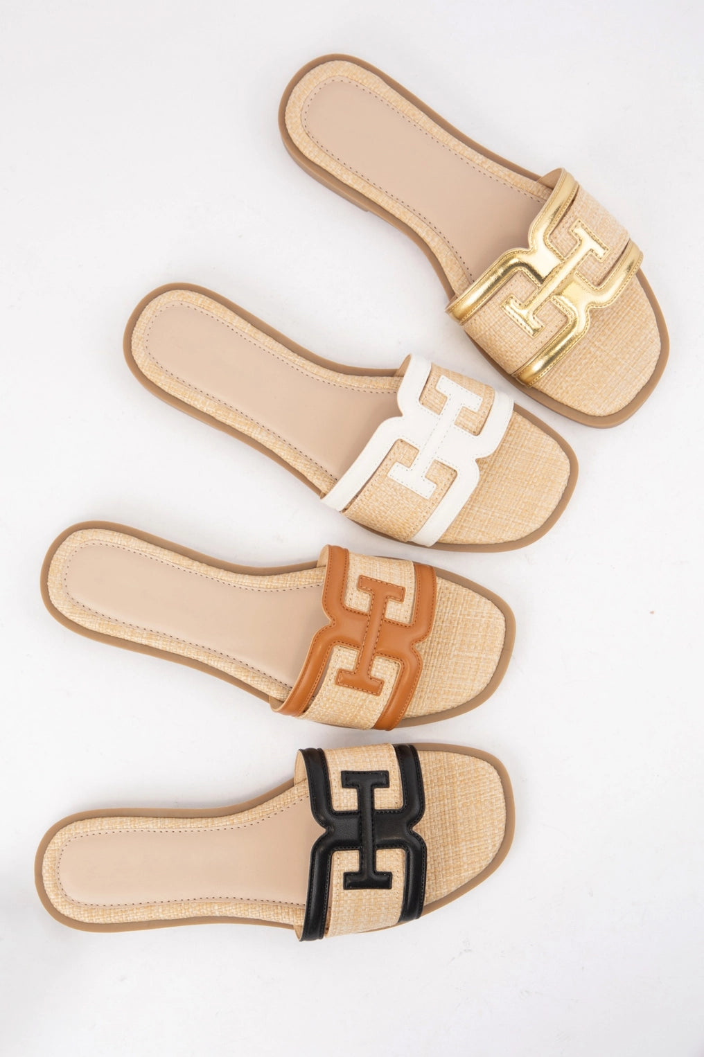 Raffia Slip On Sandal-Gold