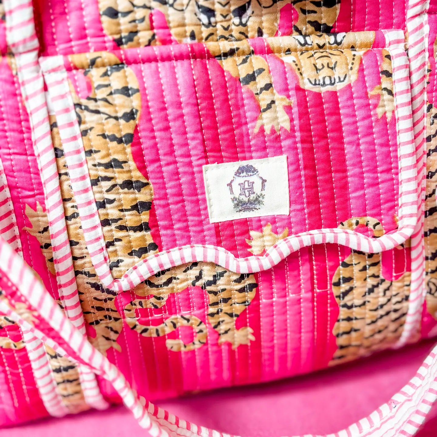 Pink Eye Of The Tiger Quilted Duffle Bag