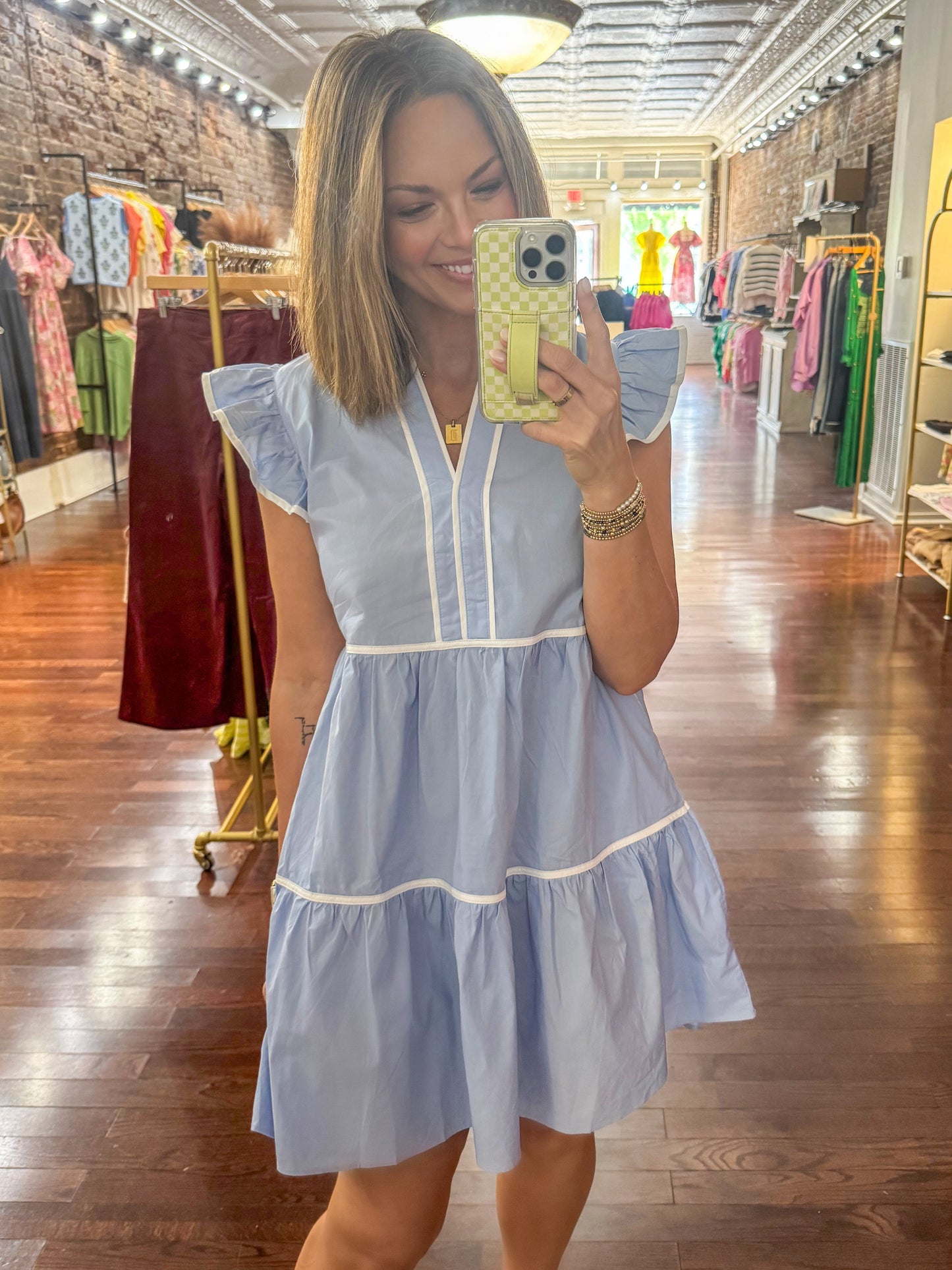 Light Blue Ruffle Sleeve Dress