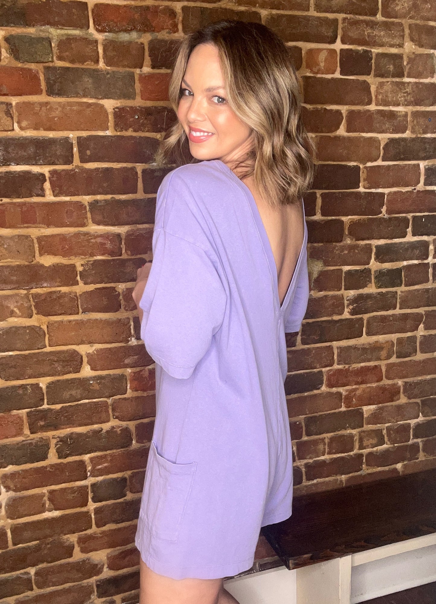 V Back Short Sleeve Romper