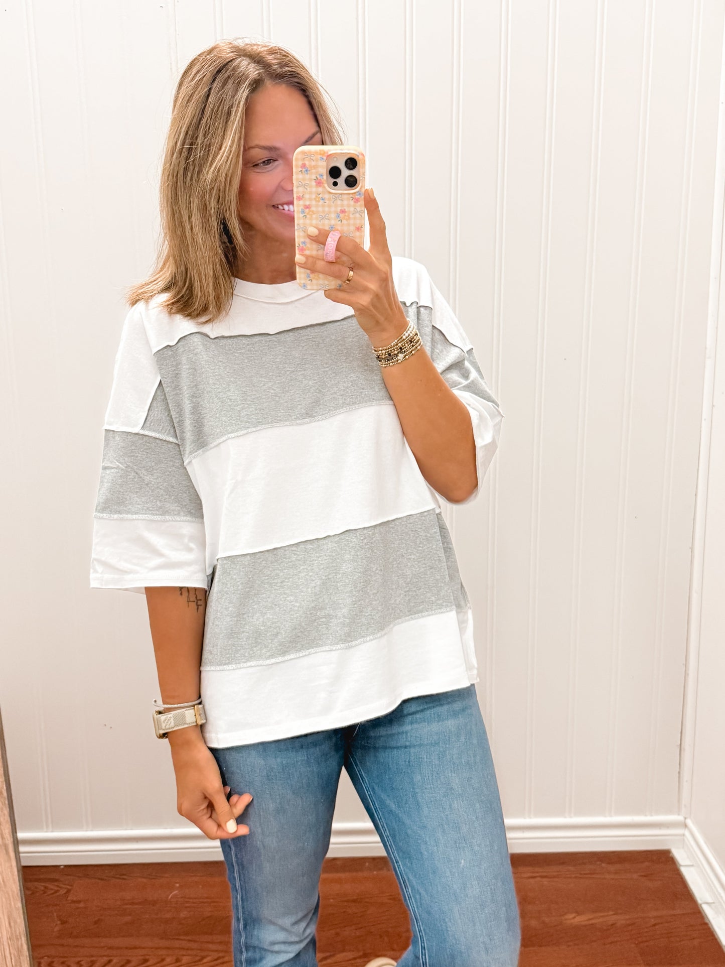 Color Block Top- Gray