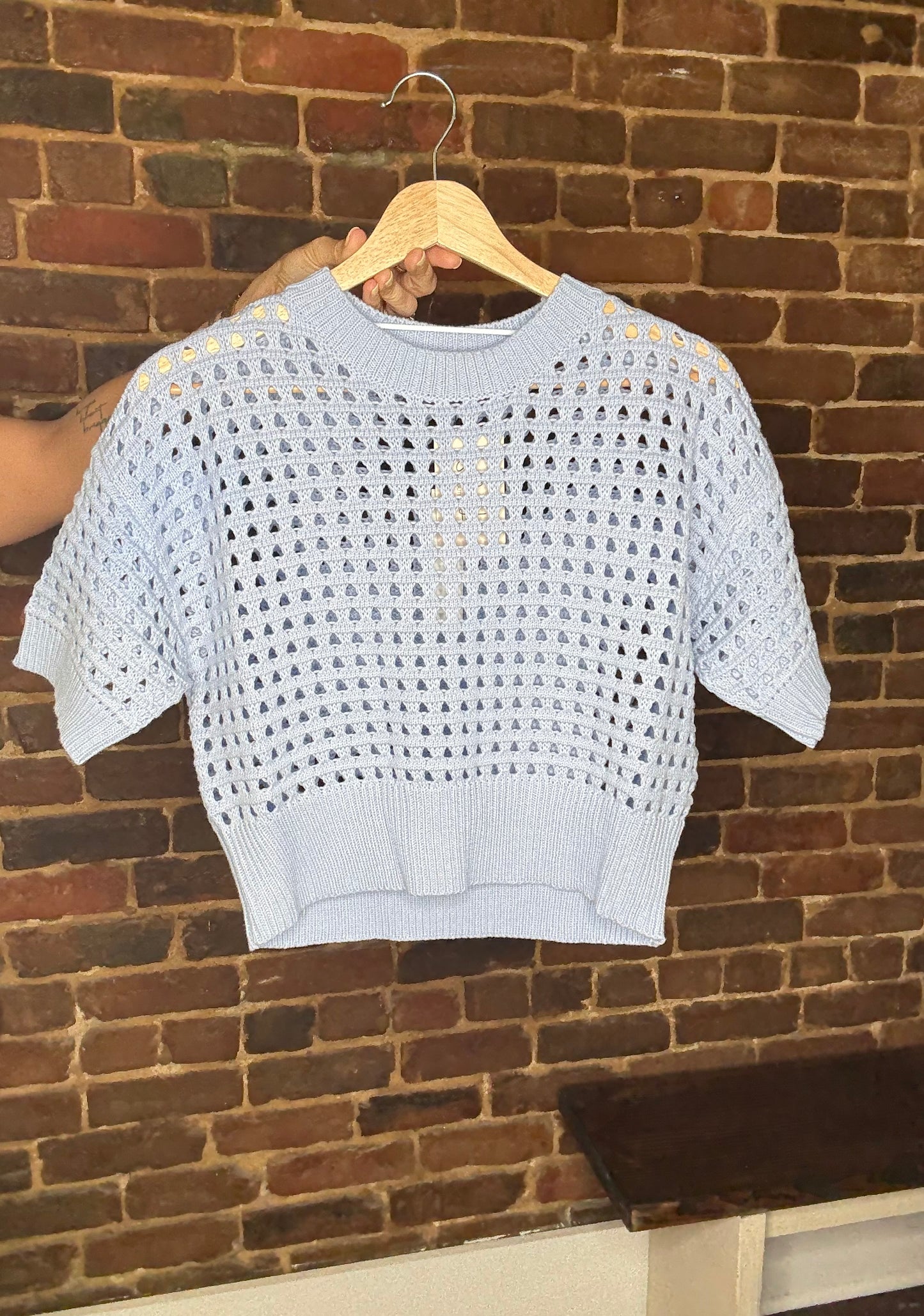 Cropped Crochet Top-Sky Blue