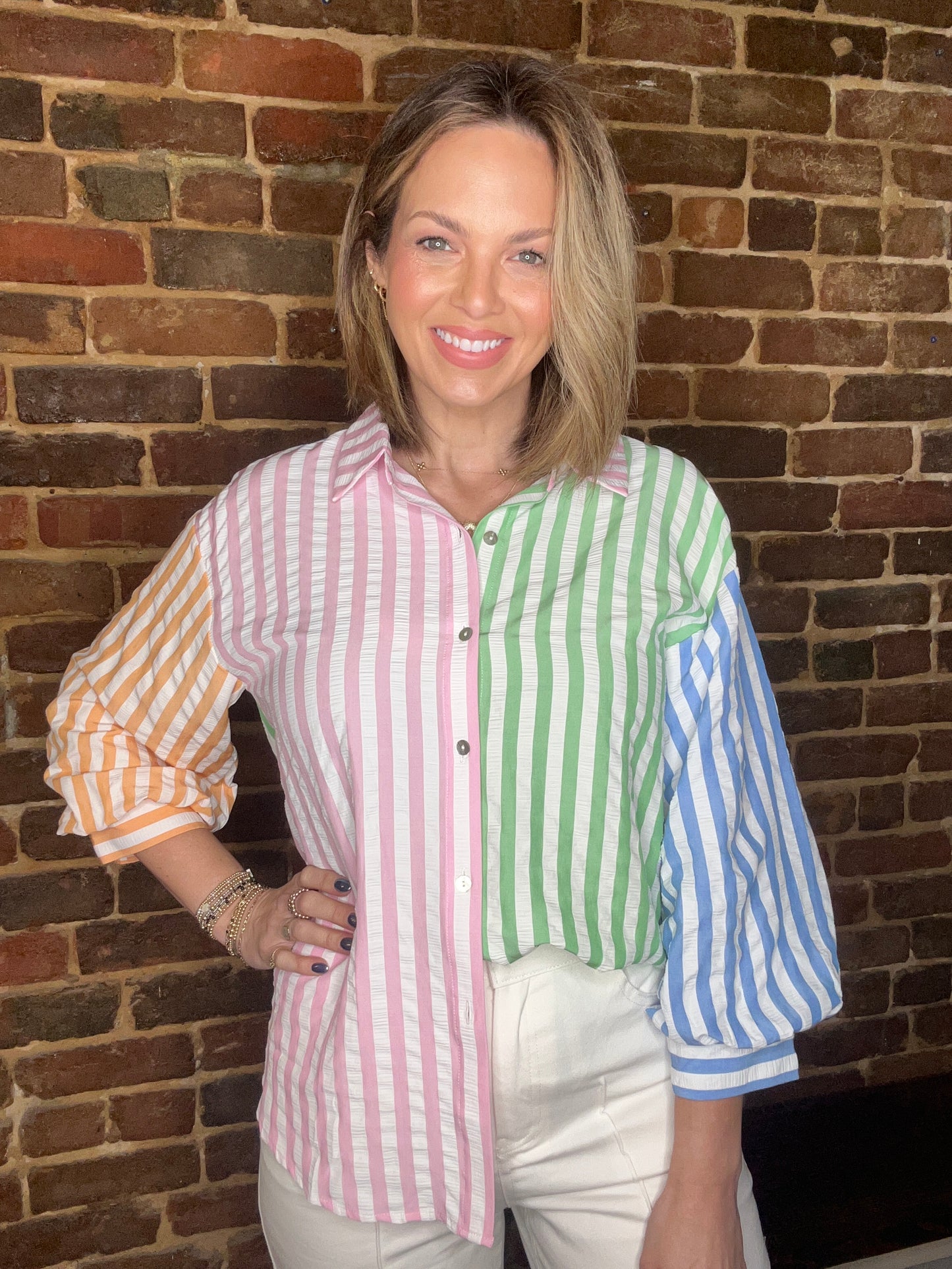 Multi Colored Stripe Button Down