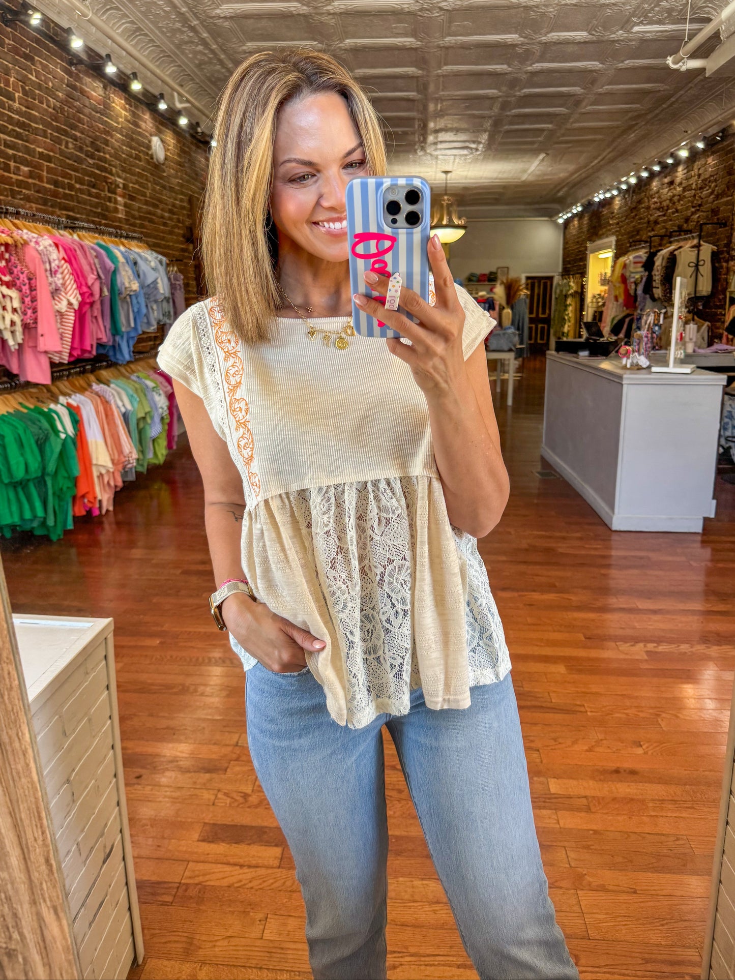 Boat Neck Embroidery Top