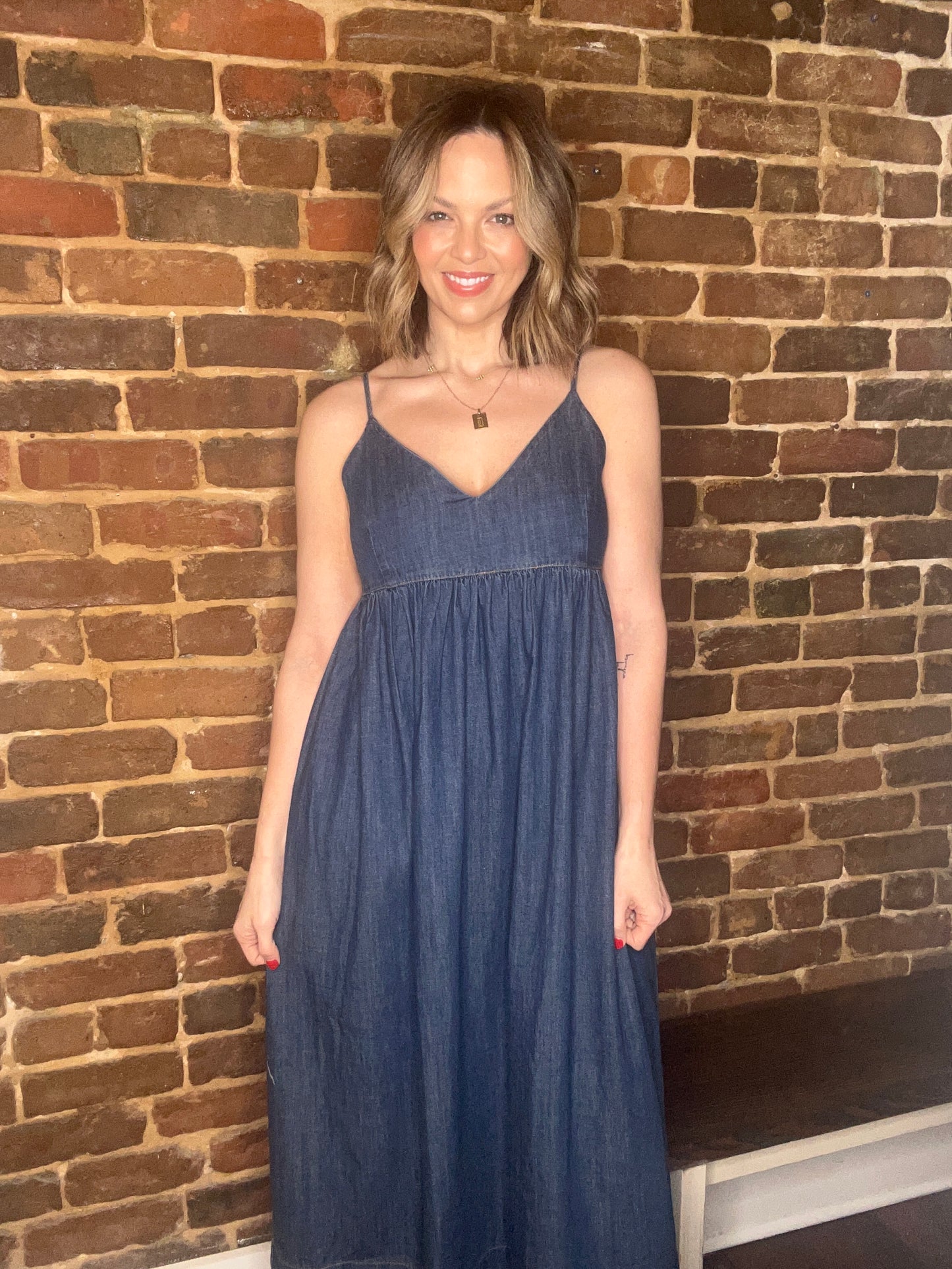 V Neck Flowy Denim Dress