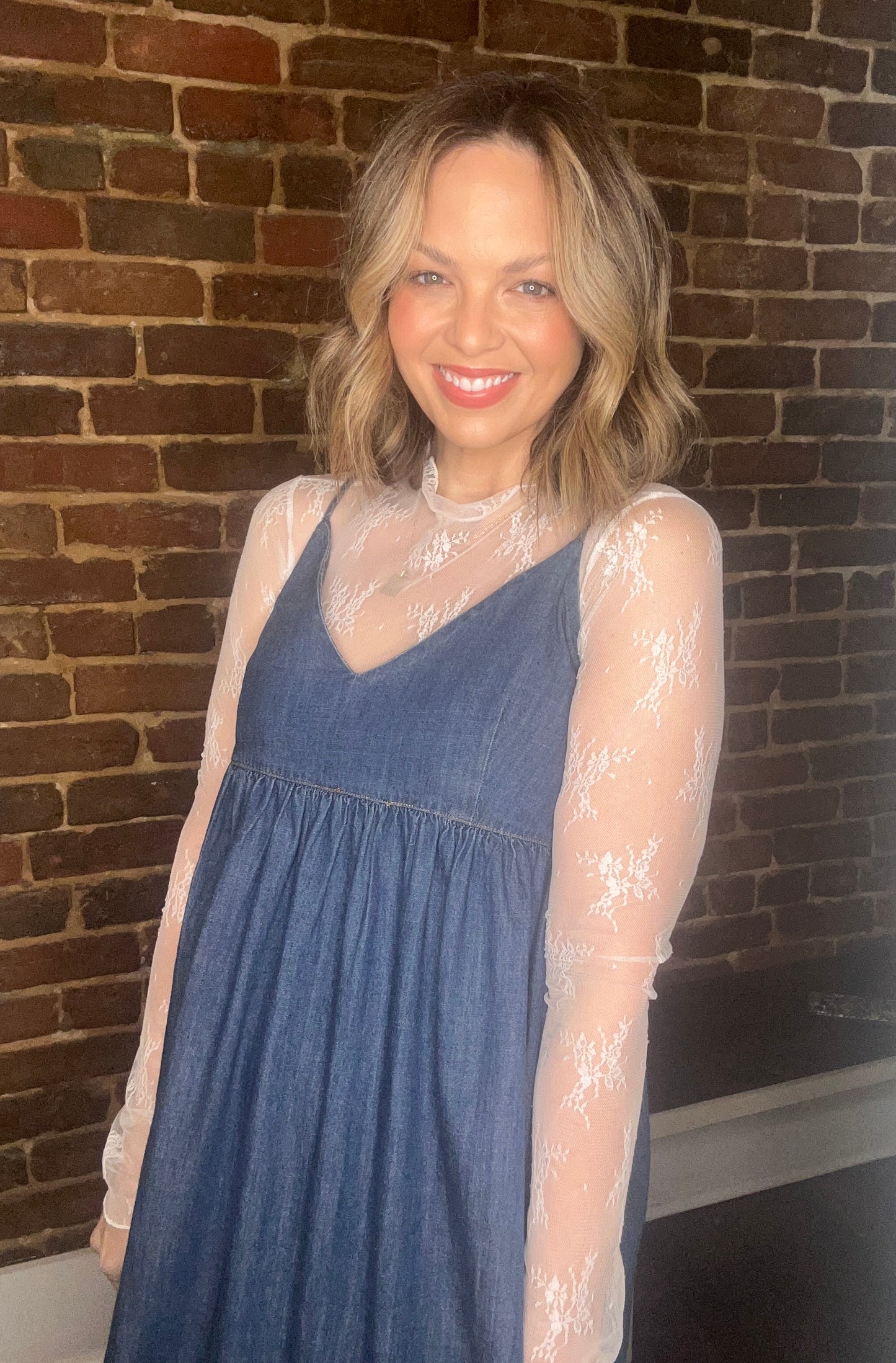 V Neck Flowy Denim Dress