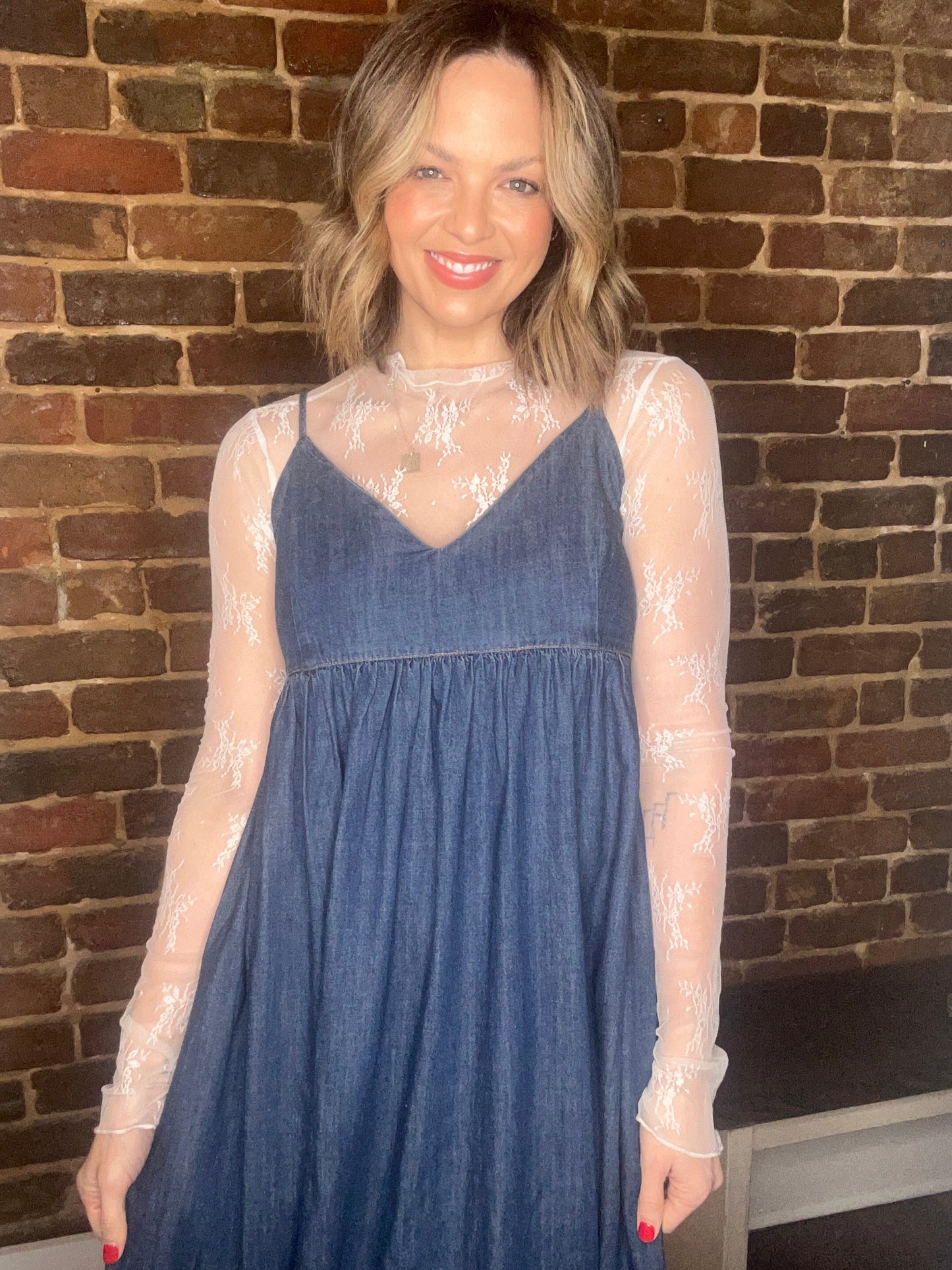 V Neck Flowy Denim Dress