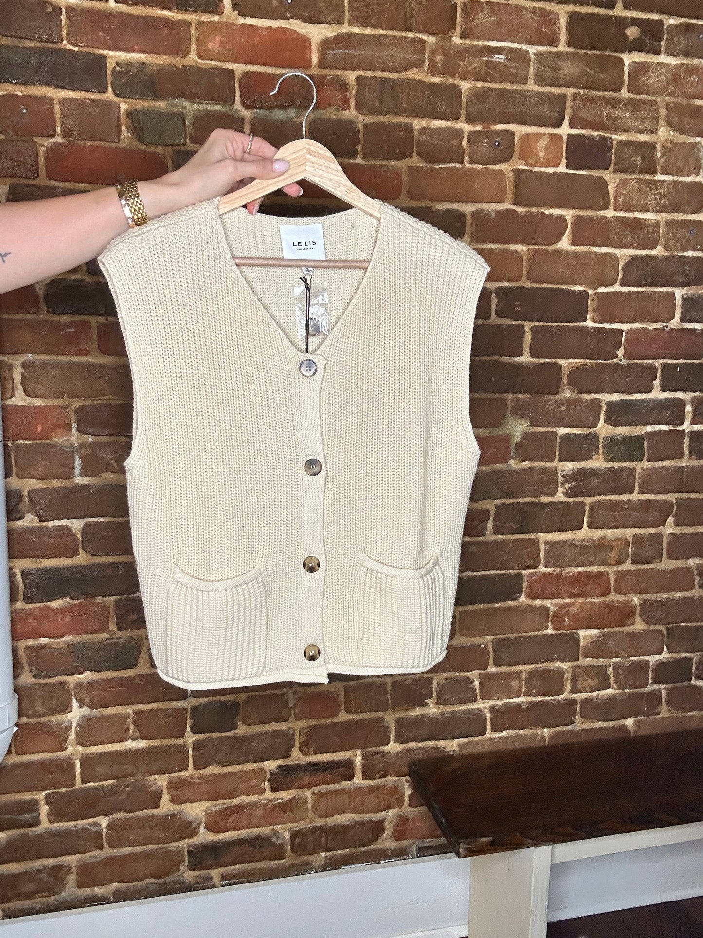 Cream Button Down Sweater Vest