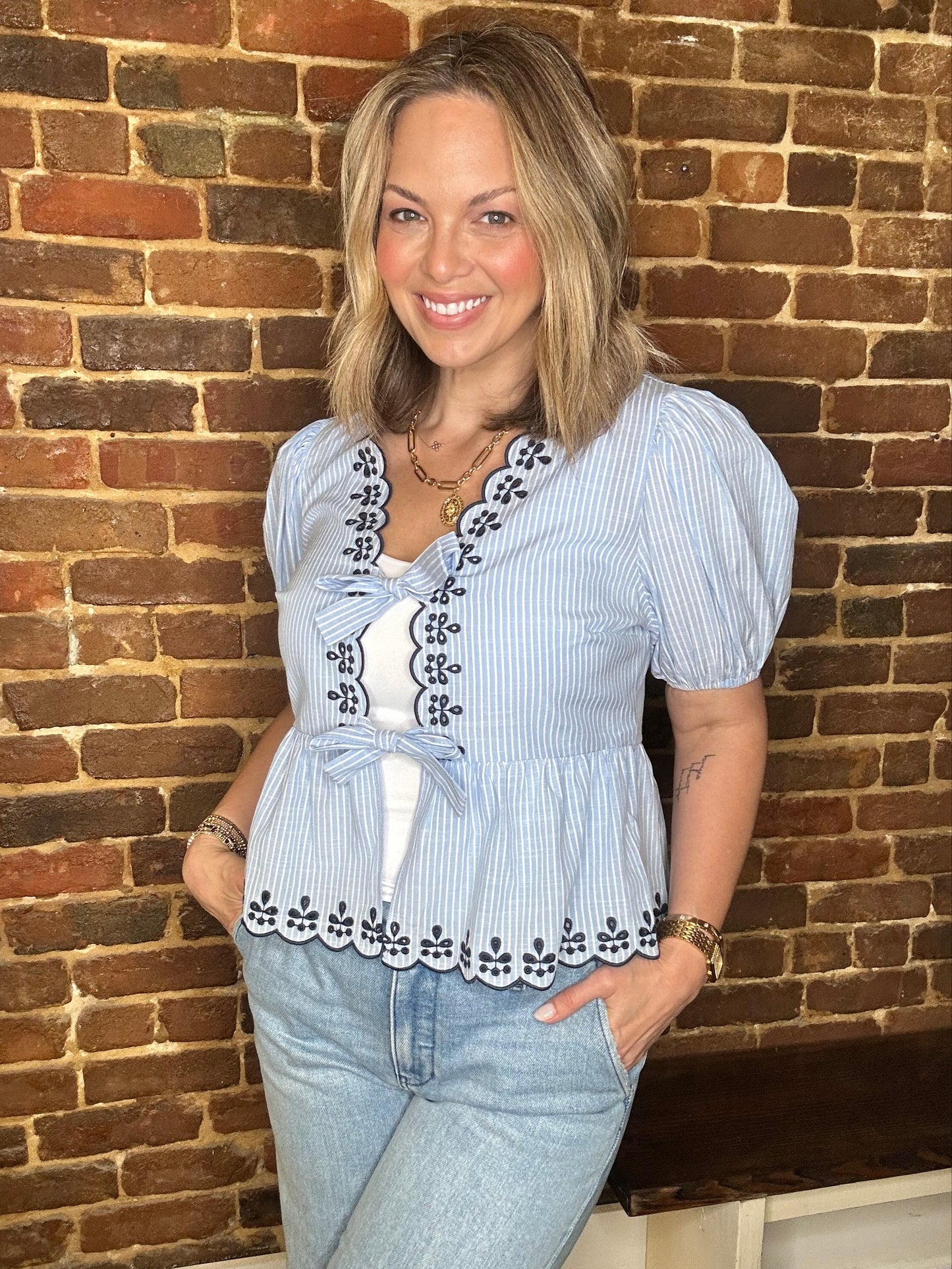 Light Blue Front Tie Blouse