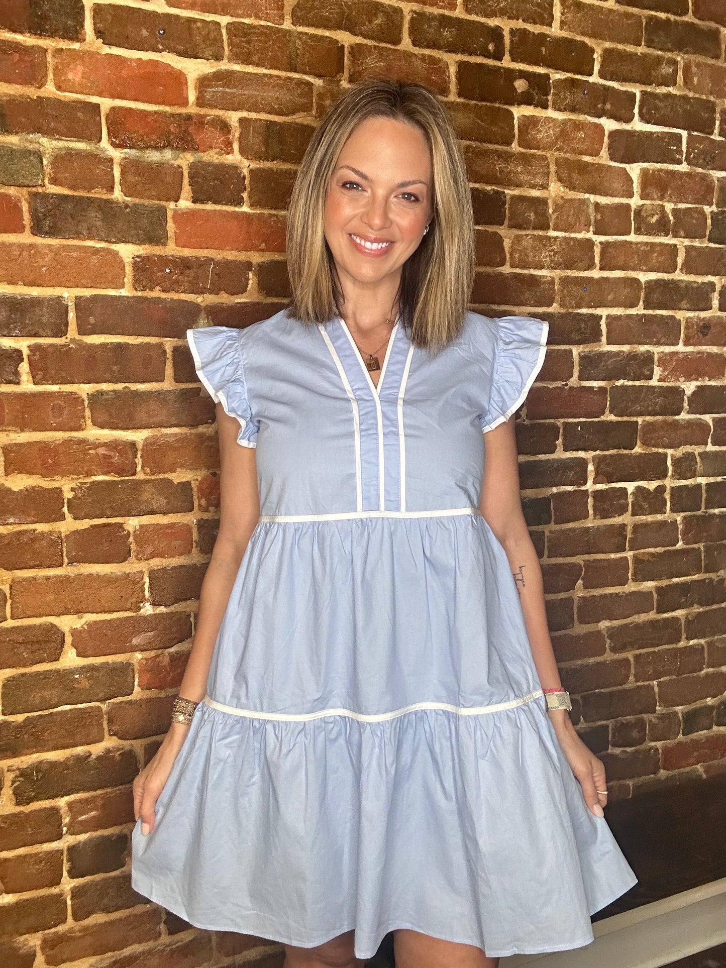 Light Blue Ruffle Sleeve Dress