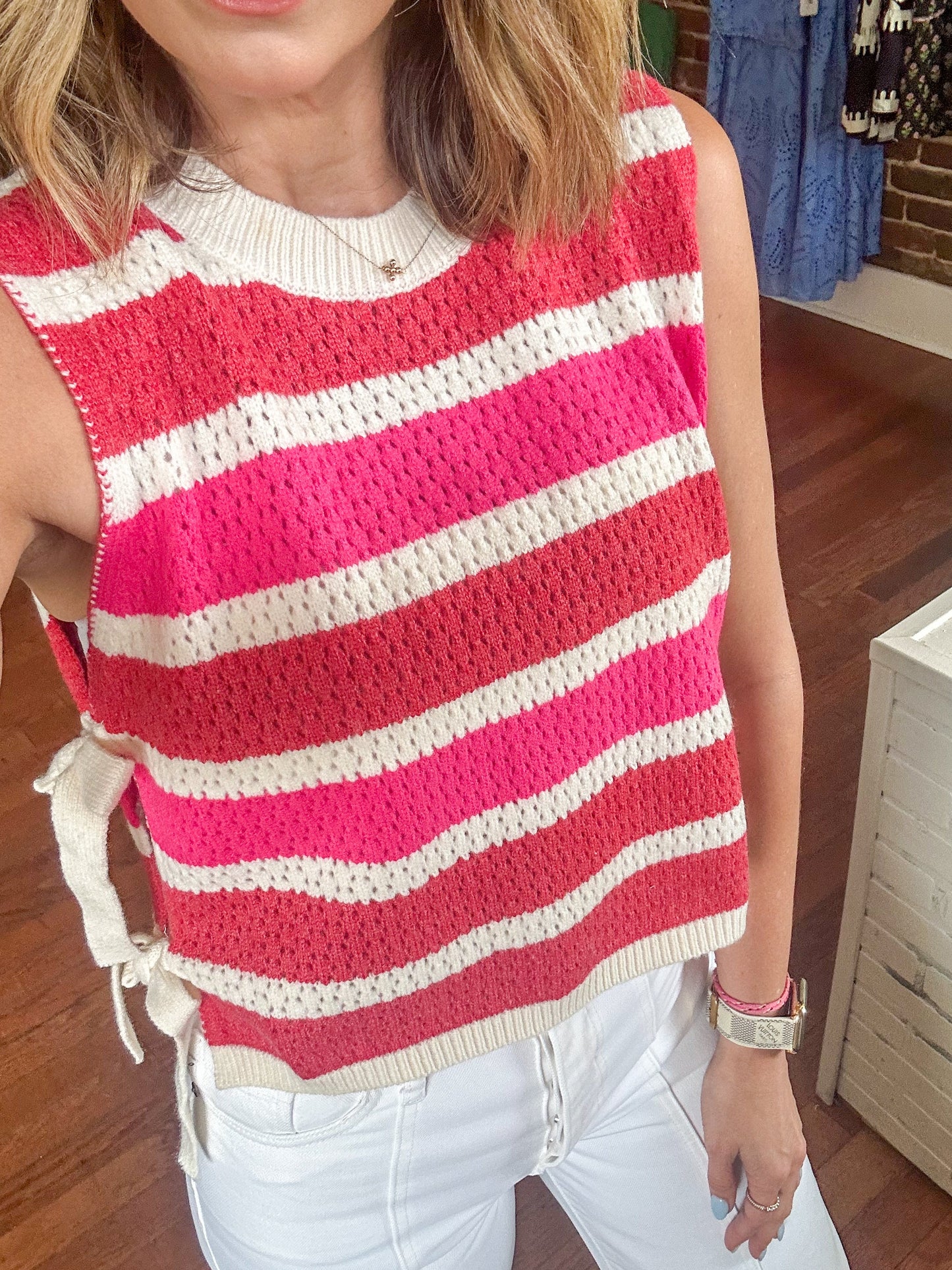 Stripe Side Tied Sweater Vest