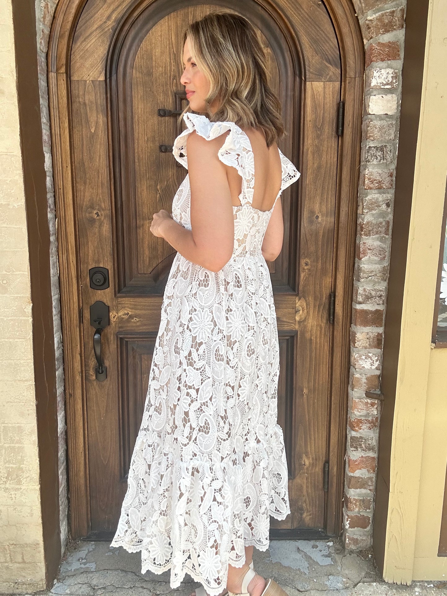 Solid Lace Midi Dress