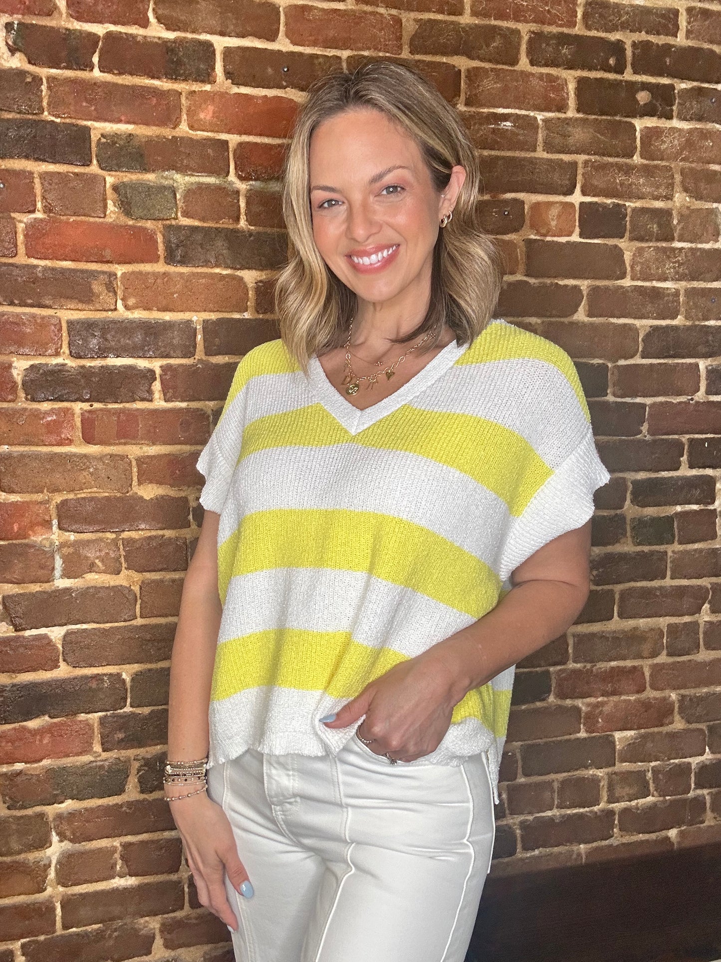 Neon Yellow Stripe Top
