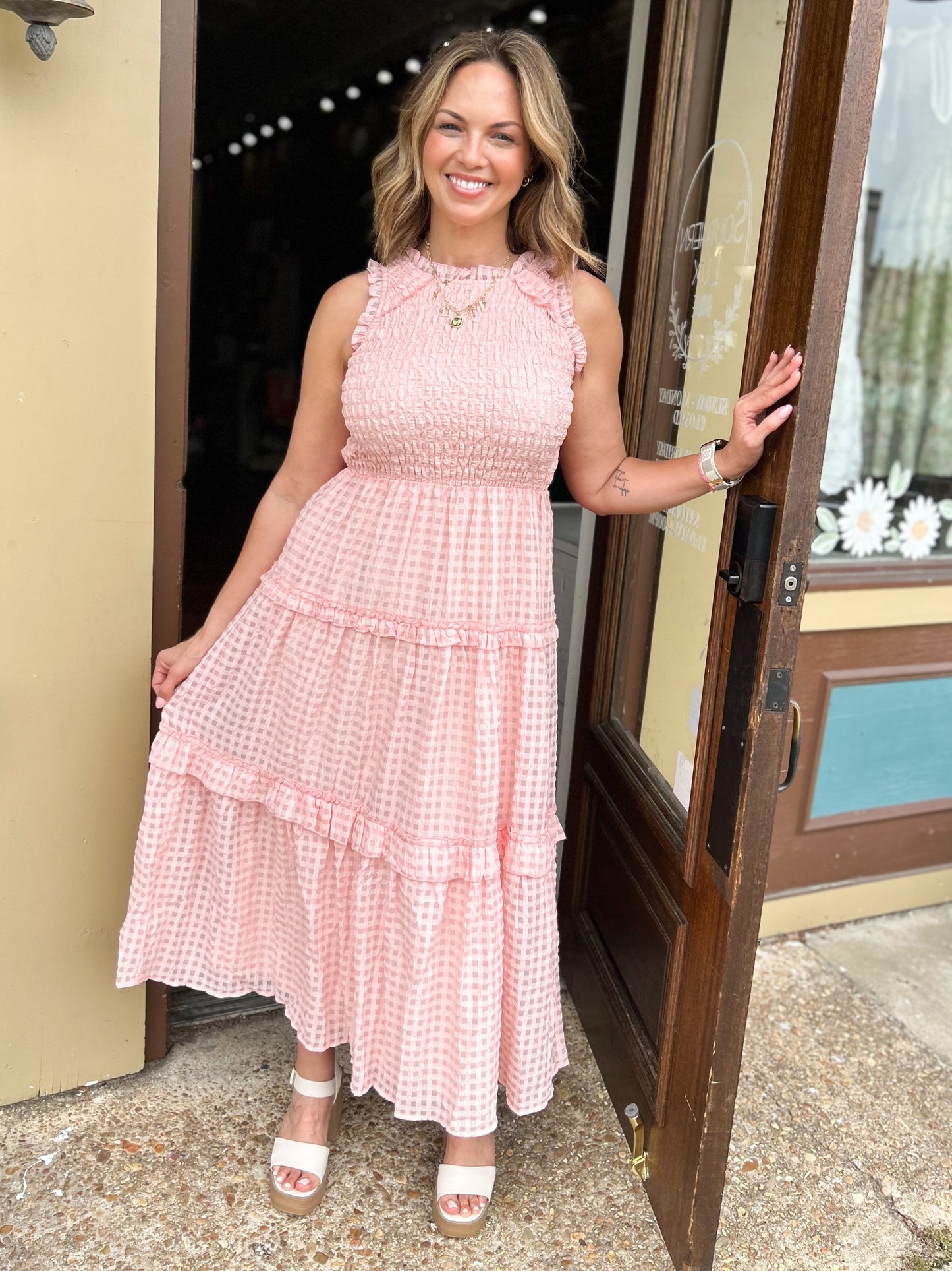 Sleeveless Gingham Maxi Dress