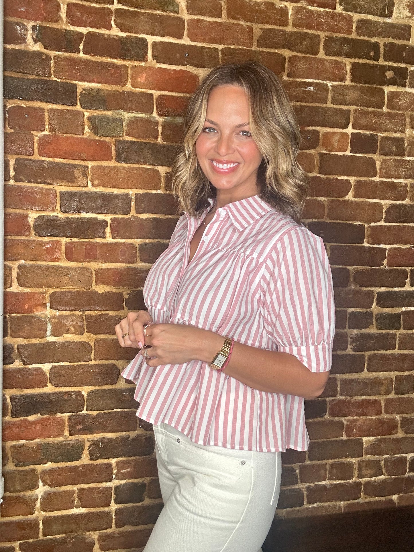 Striped Tiered Button Up