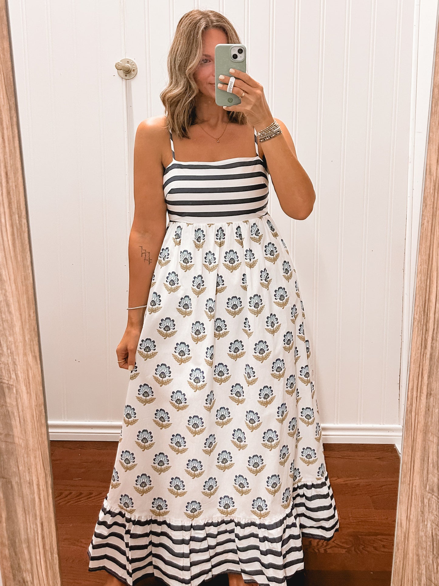 Striped and Floral Print Dress