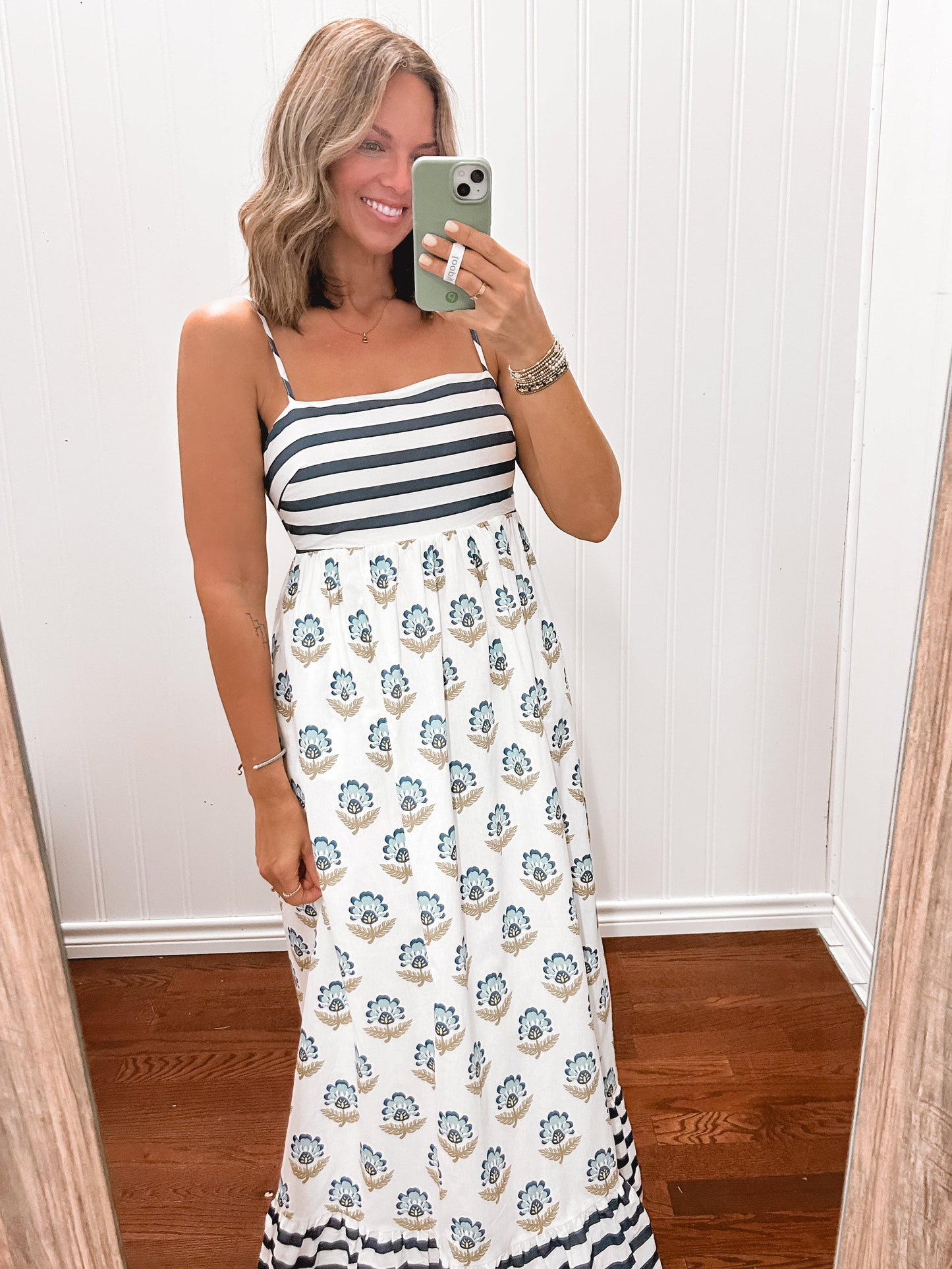 Striped and Floral Print Dress