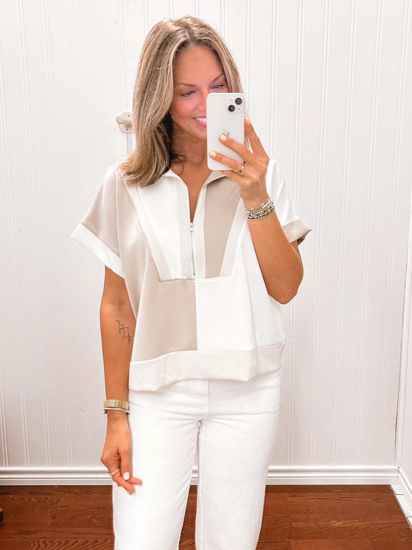 Half Zip Color Block Top