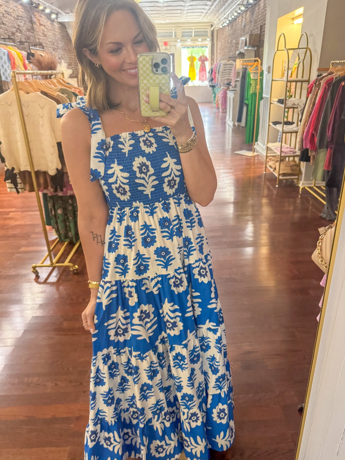 Blue Printed Maxi Dress