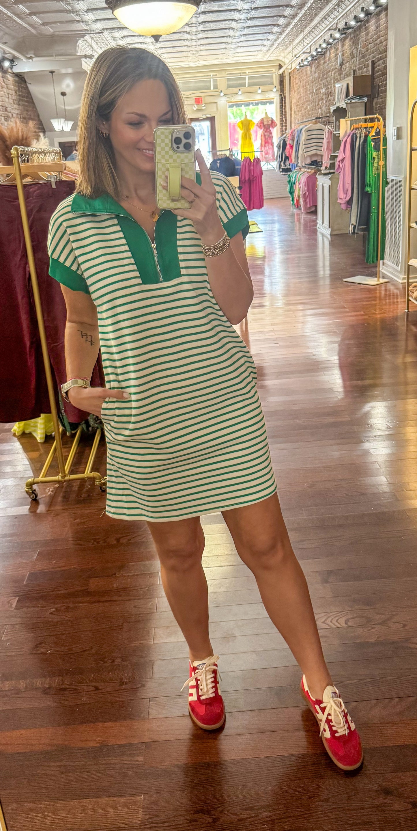 Green Half Zip Knit Dress