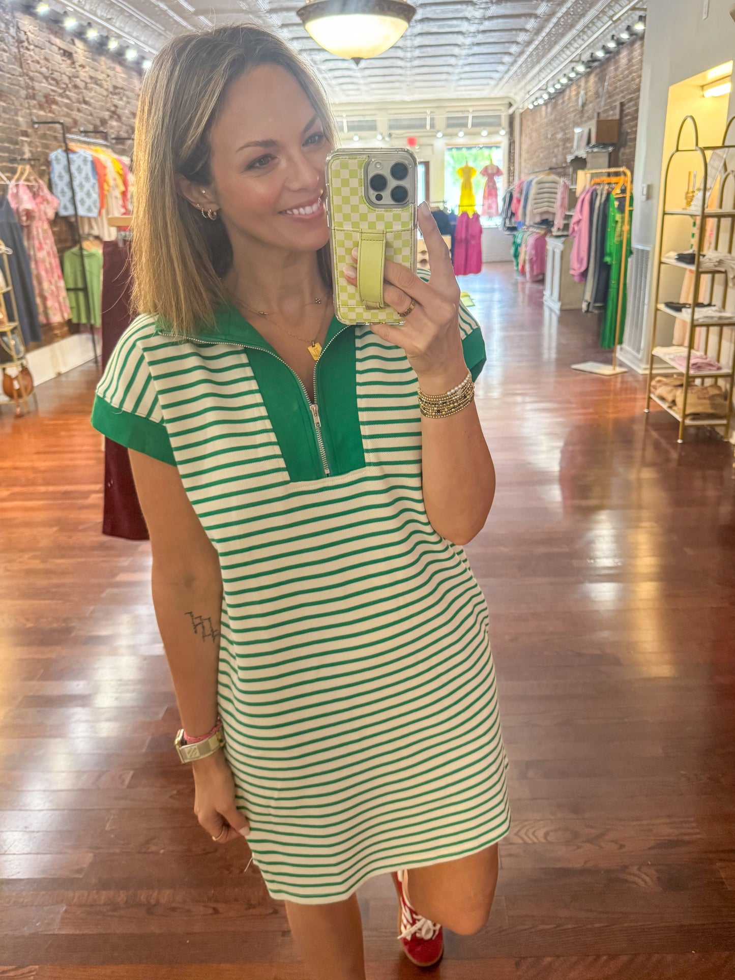 Green Half Zip Knit Dress