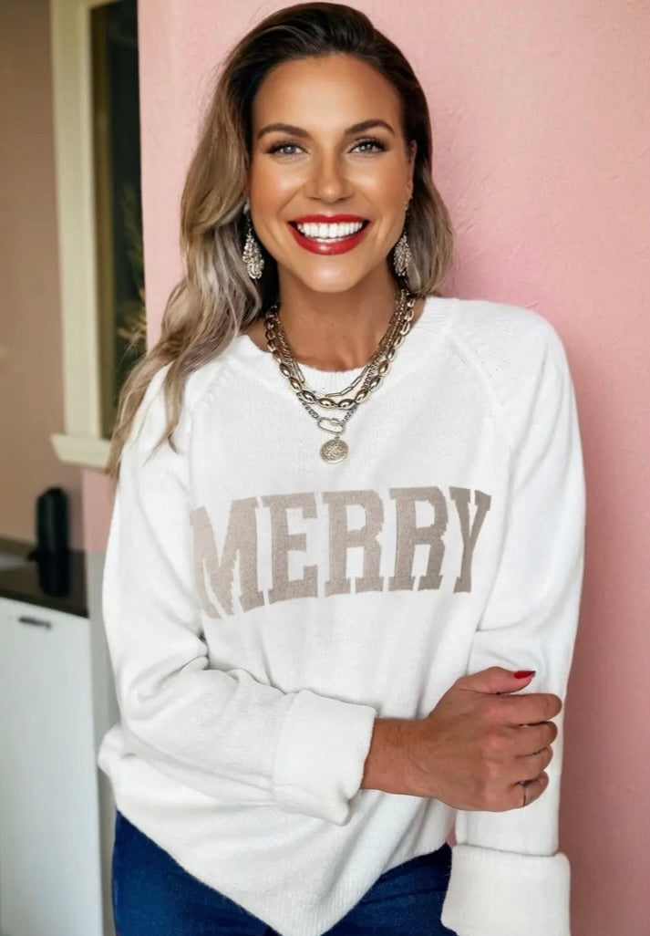 Christmas merry white sweater