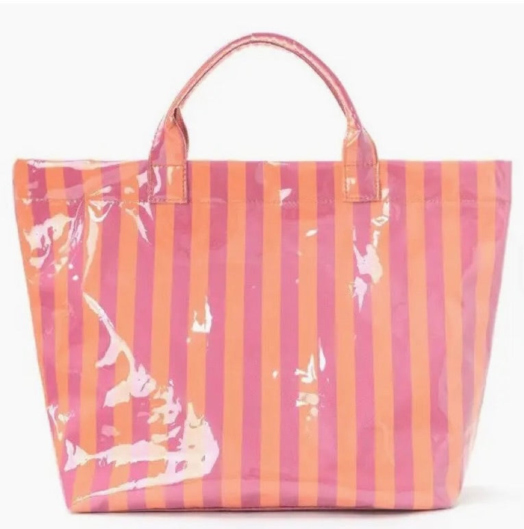 Large Striped Vinyl Tote Bag-Fushica Orange
