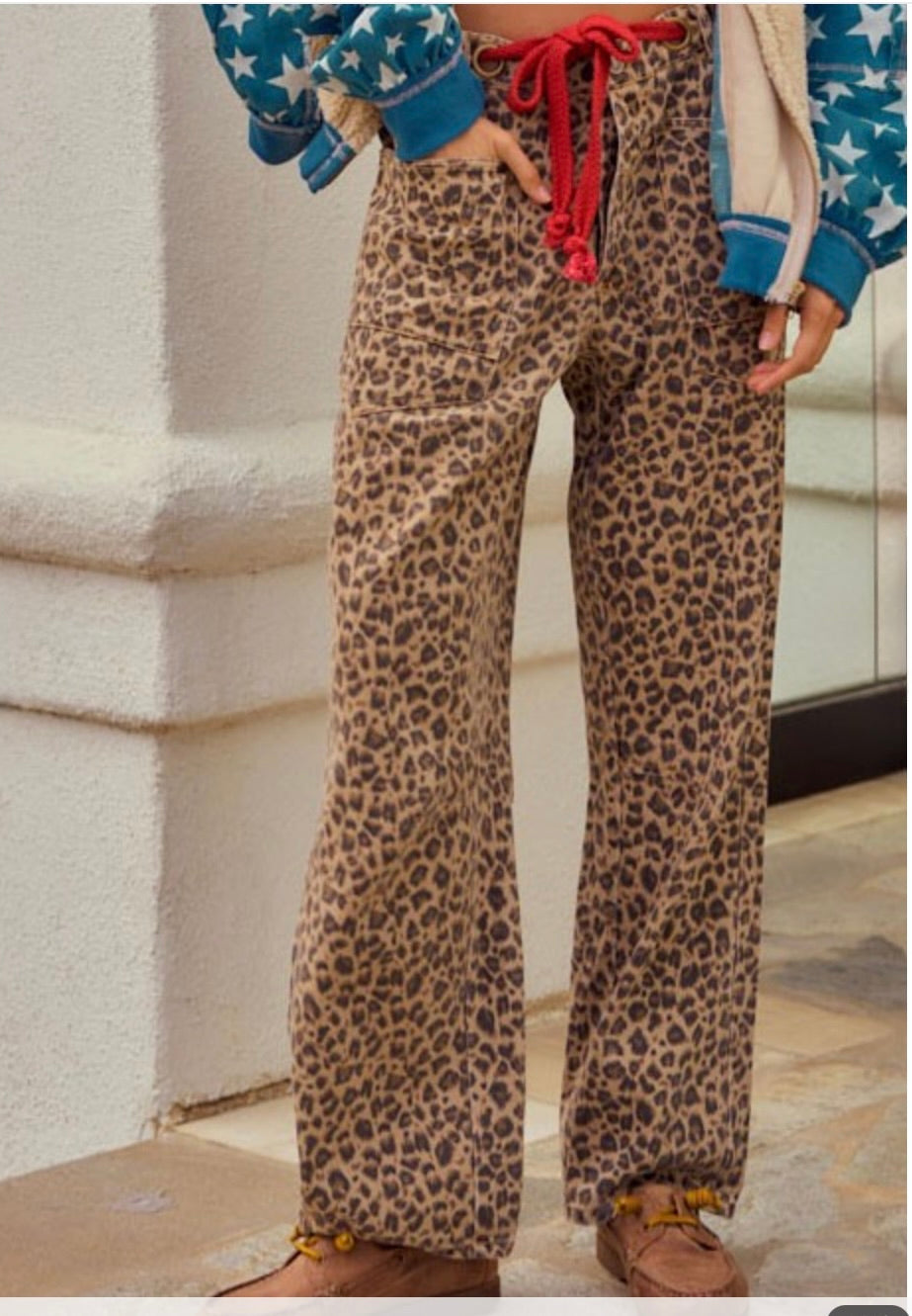 washed vintage leopard string pants