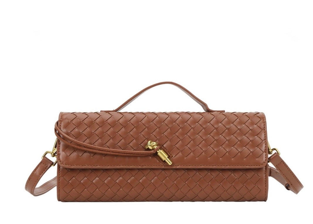 Woven Fashion Handle Clutch Evening-brown