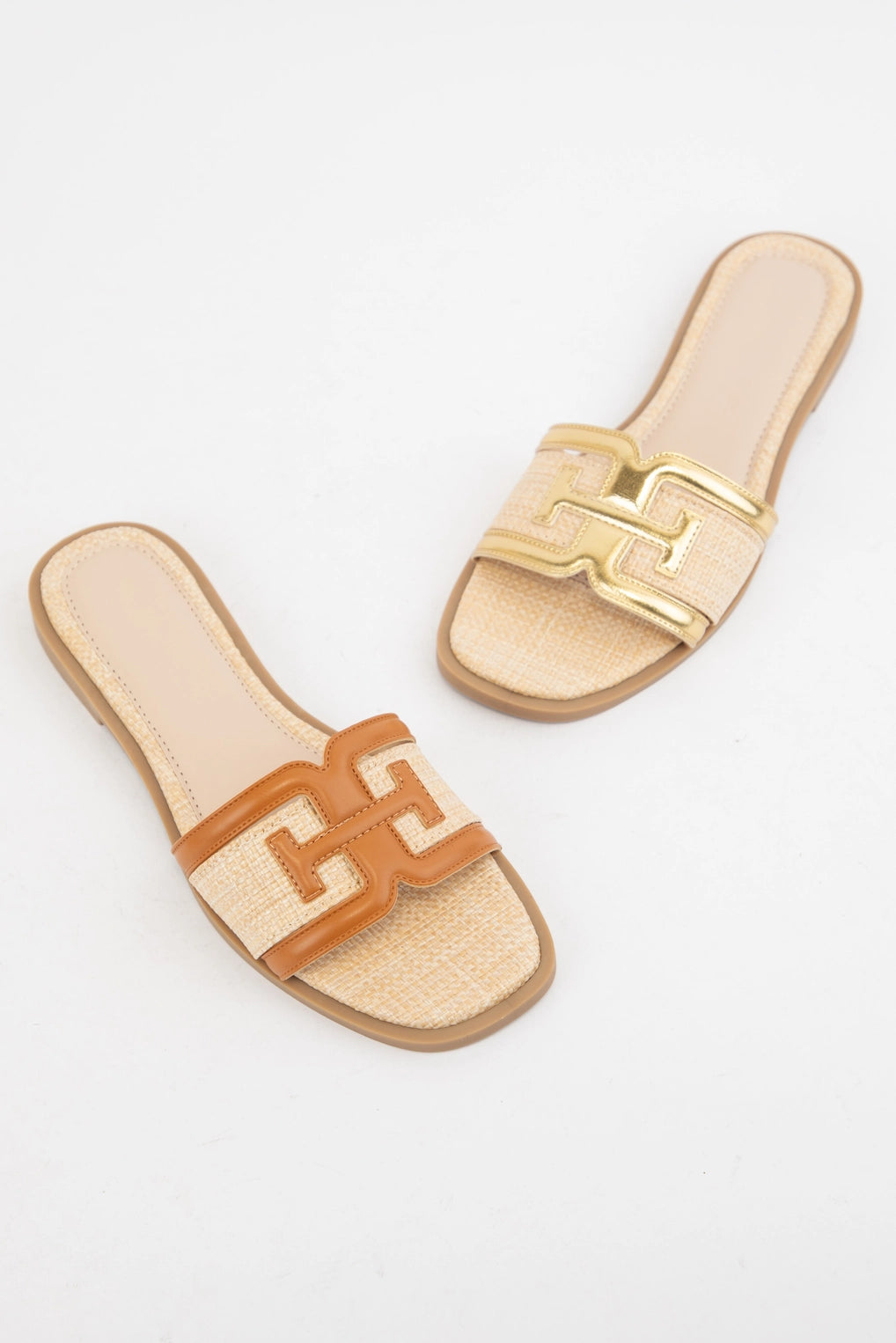 Raffia Slip On Sandal-Gold