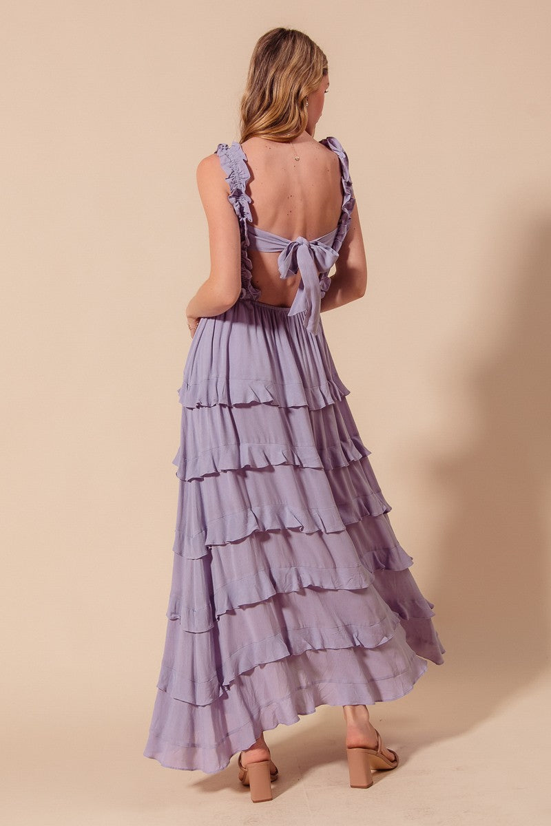 Lavender Smocked Ruffle Tier Maxi Dress