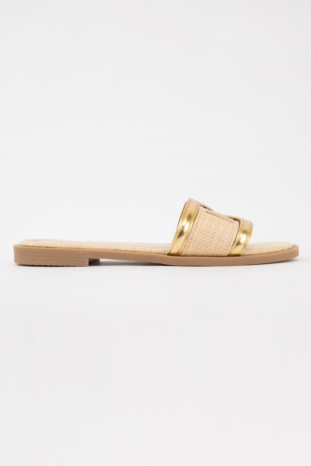 Raffia Slip On Sandal-Gold