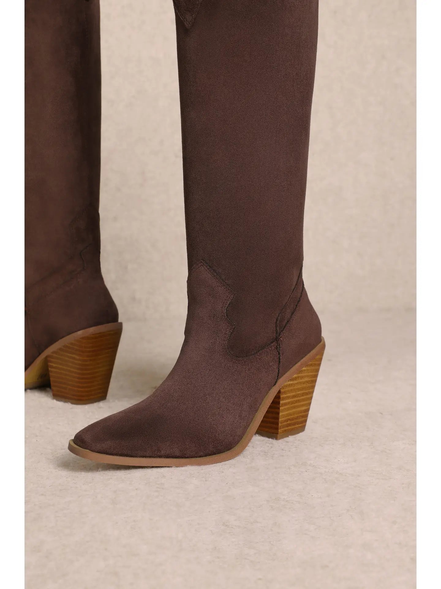 Dark Brown Suede Knee High Boots