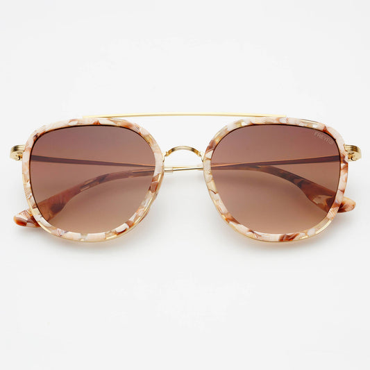 Weston Acetate Round Unisex Sunglasses: Pink Pearl / Brown