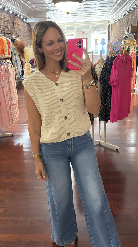 Cream Button Down Sweater Vest