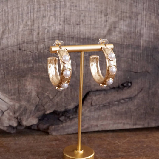 Jeweled Bubble Hoop Earrings – Colorful Acrylic Cabochons: Pearl