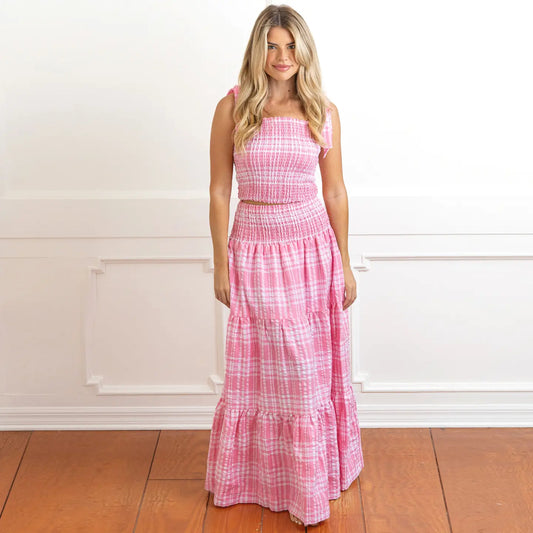 Pink Smocked Tie Top Set