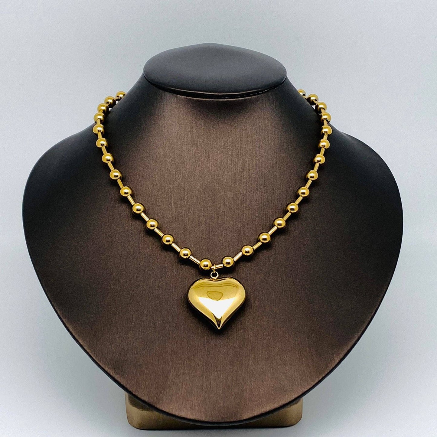 Large Heart Charm18K Gold Plated Steel Necklace