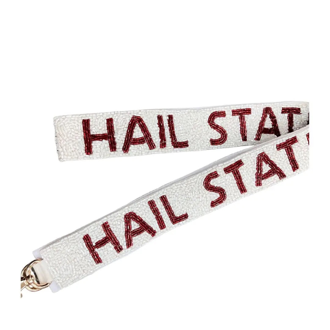 Hail State-White Beaded Purse Strap