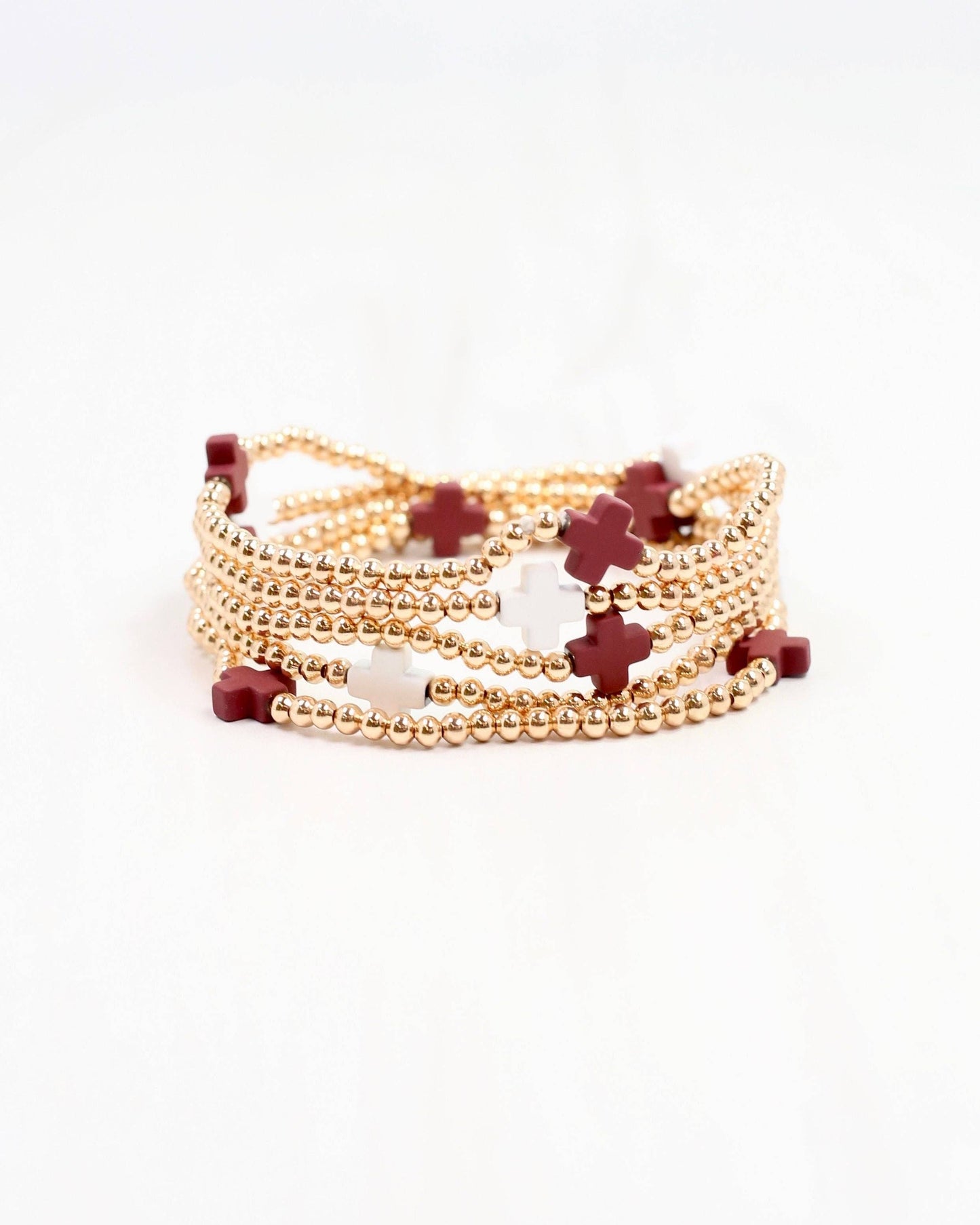 Brittany Cross Bracelet Set Maroon White