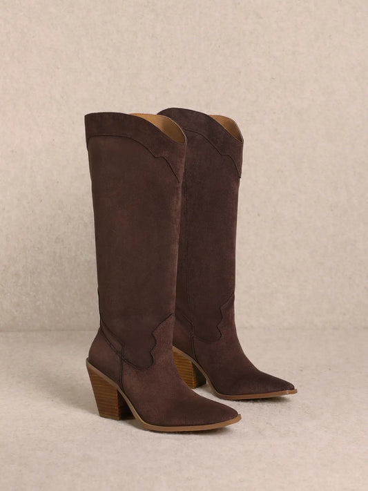 Dark Brown Suede Knee High Boots