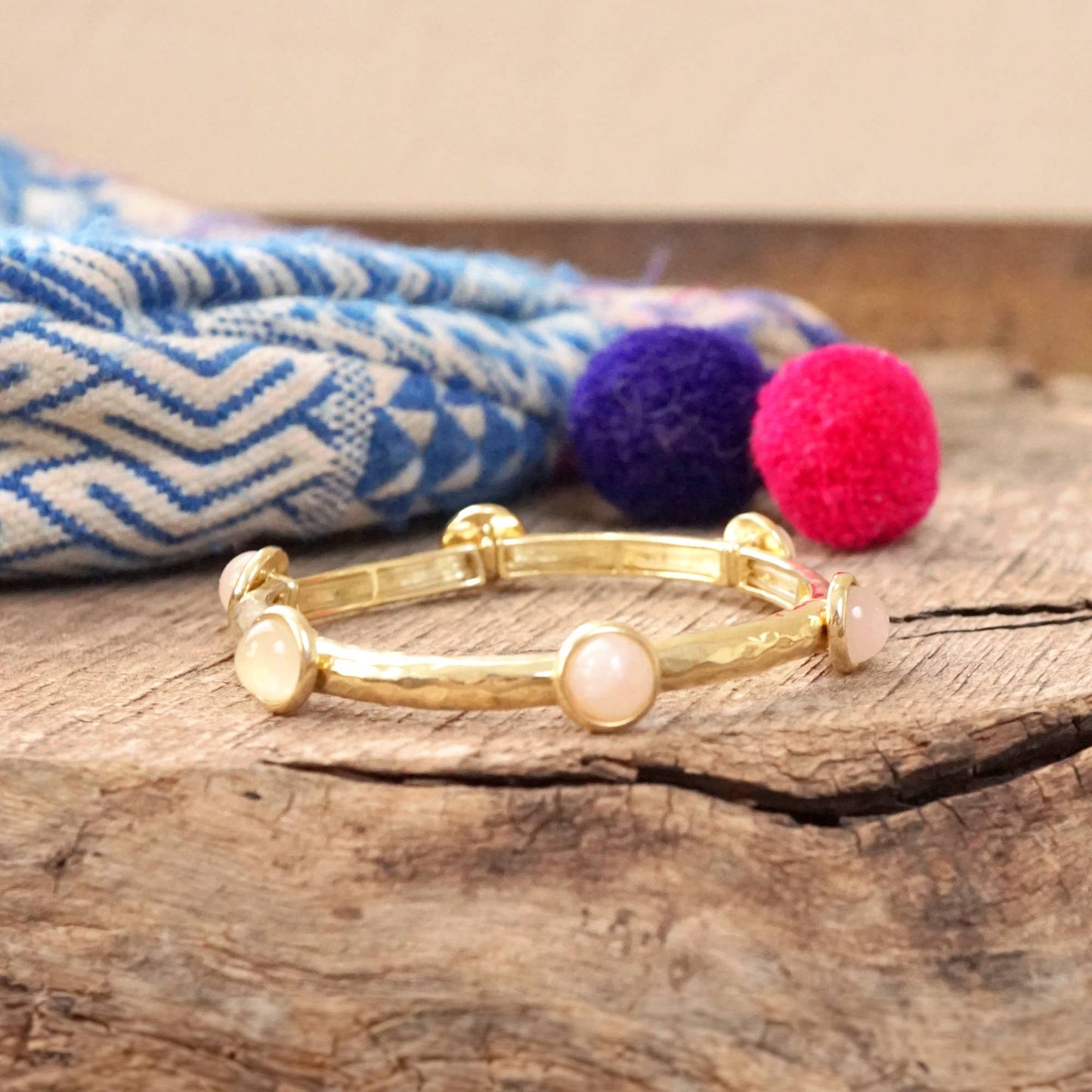 Jeweled Golden Bangle with semi precious stone dots: Pearl