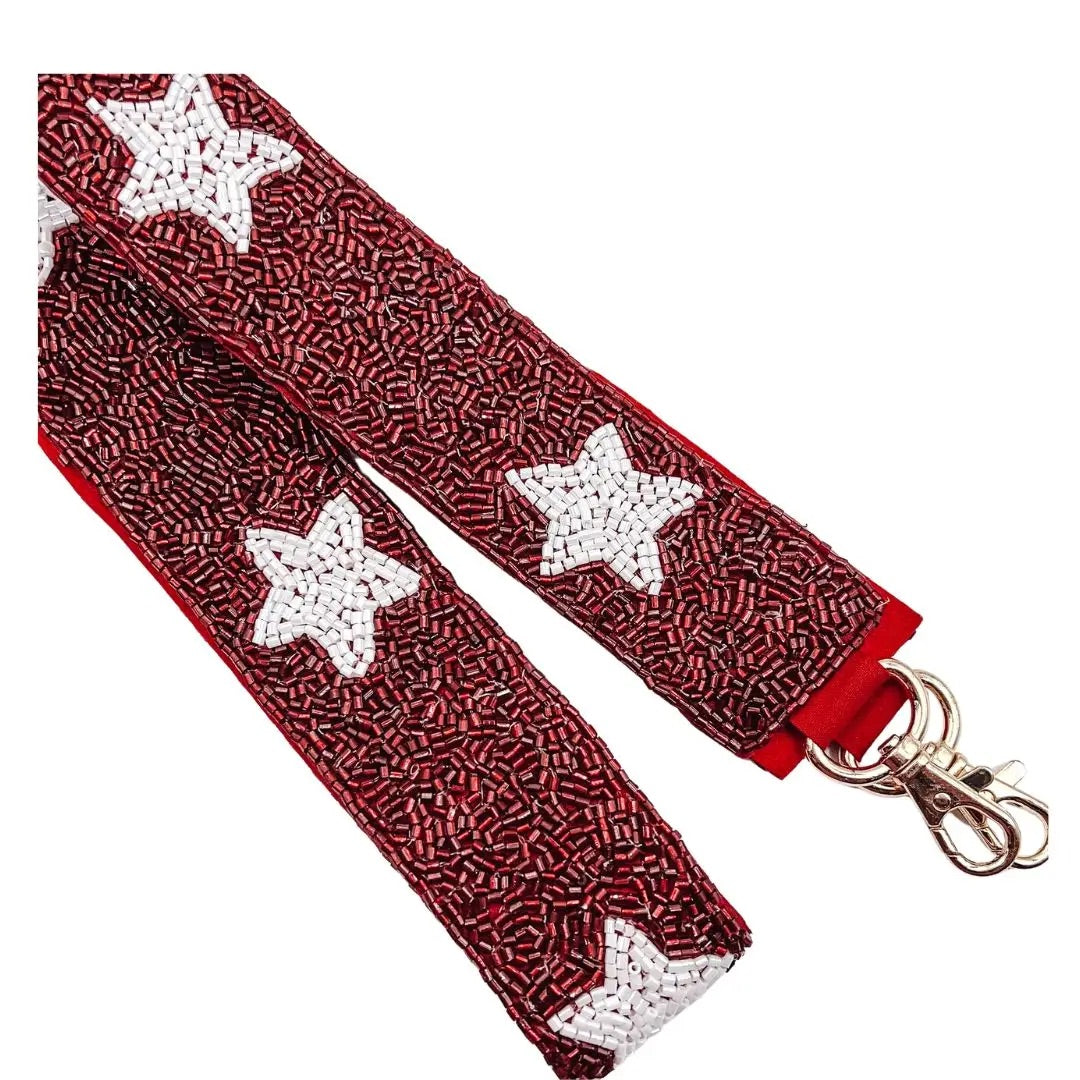 Maroon/White Star Beaded Purse Strap