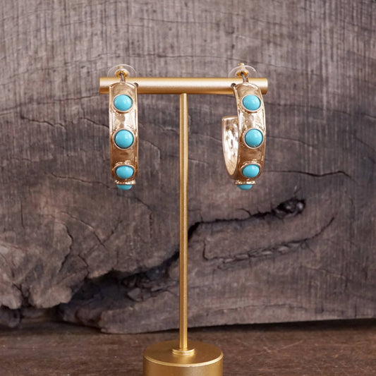 Jeweled Bubble Hoop Earrings – Colorful Acrylic Cabochons: Turquoise
